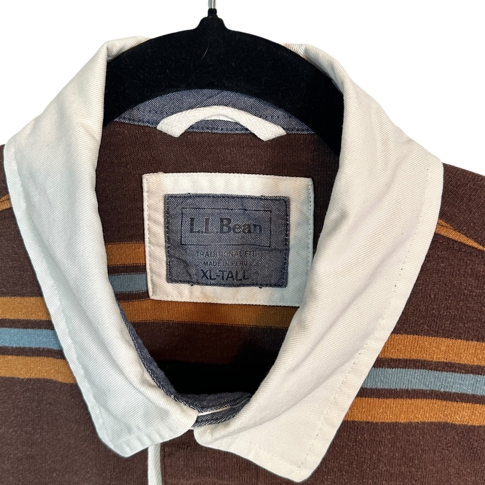 LL Bean Rugby Shirt Traditional Fit Striped Cotton Brown XL-TALL Gorpcore Prep - Picture 8 of 13